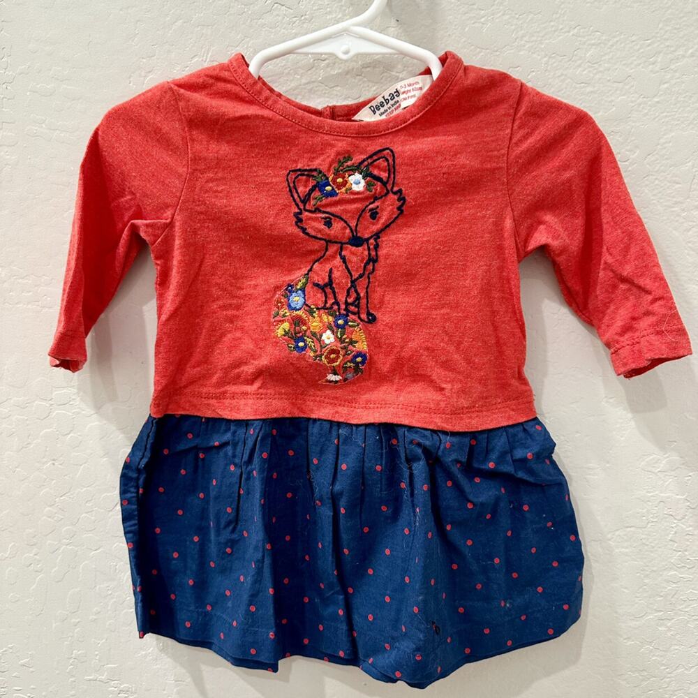Beebay Red & Blue Fox Polka Dot Long Sleeve Dress